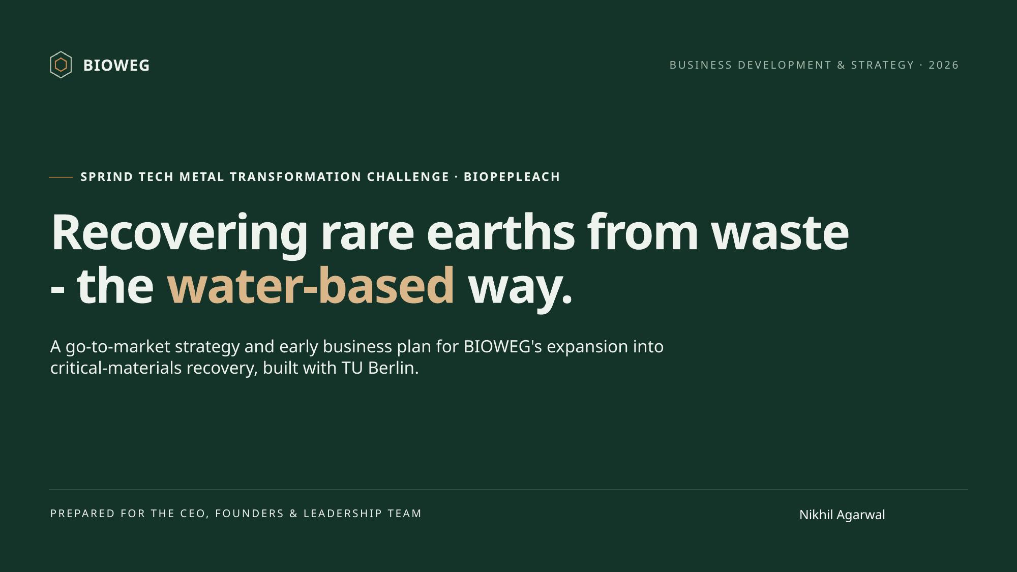 BIOWEG: rare-earth recovery commercial strategy cover slide